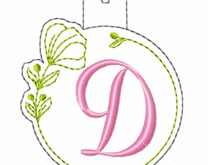 Round circle floral frame initial Monogram A-Z key fob snap tab in the hoop ITH keyfob bag tag keychain machine embroidery designs hoop 4x4