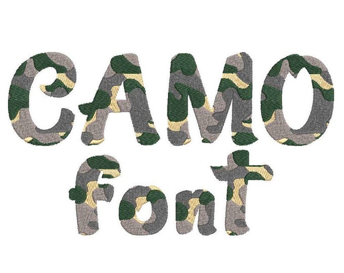 Camo Camouflage Font Alphabet machine embroidery designs Letters A-Z numbers 0-9 special marks, assorted sizes military army camouflage font