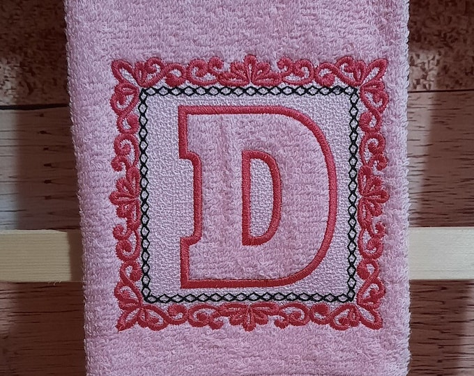 Royal embossed terry towel Monogram letters A-Z and square floral curl Frame machine embroidery designs for hoop 4x4 wedding birthday gift