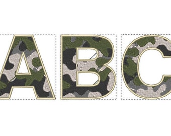 Camo, Camouflage Font machine embroidery designs INSTANT DOWNLOAD Letters A - Z and numbers 0 - 9,sizes 1 1/2, 2, 2 1/2 and 3 inches