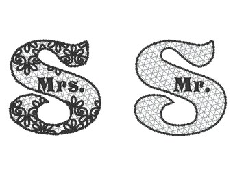 Lace Mrs and Mr Monogramming set - Monogram letters and mini font