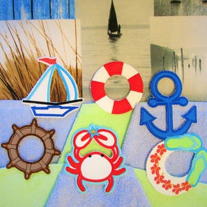 Nautical Towel toppers collection, machine embroidery designs ITH project 4x4 - 6 types - In the hoop towel hanging hole INSTANT DOWNLOAD