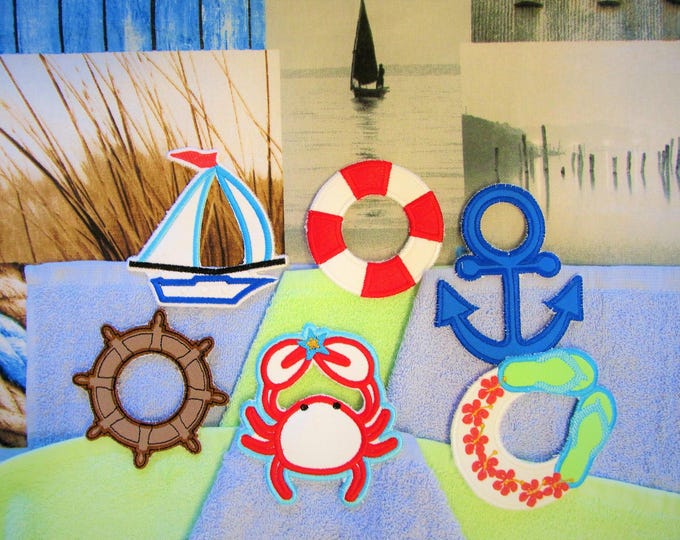 Nautical Towel toppers collection, machine embroidery designs ITH project 4x4 - 6 types - In the hoop towel hanging hole INSTANT DOWNLOAD