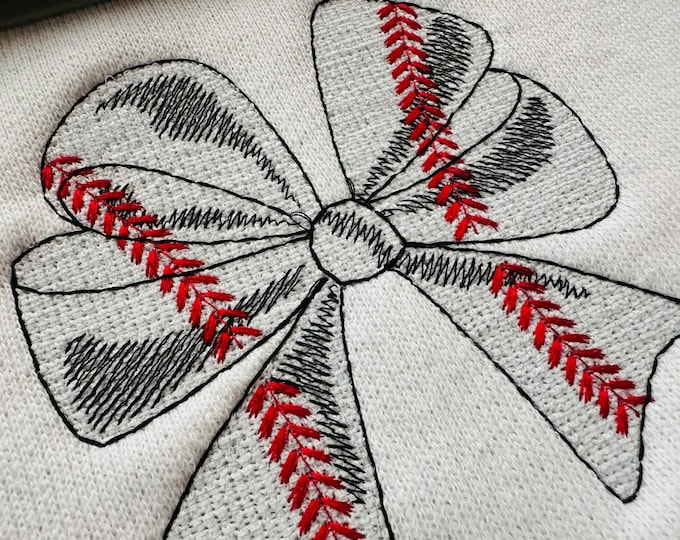 Light Stitch baseball bow line art drawing sketch sport light stitch machine embroidery design 4x4 5x7 6x6 7x7