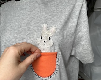Pocket ITH Peeking Fringed Fluffy Bunny kids outfit machine embroidery designs awesome genuine Pocket in the hoop simply Easter Bunny rabbit