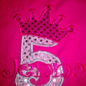 Cute Princess Birthday Crown Numbers INSTANT DOWNLOAD machine embroidery applique design 4, 5 and 6 inches image 4