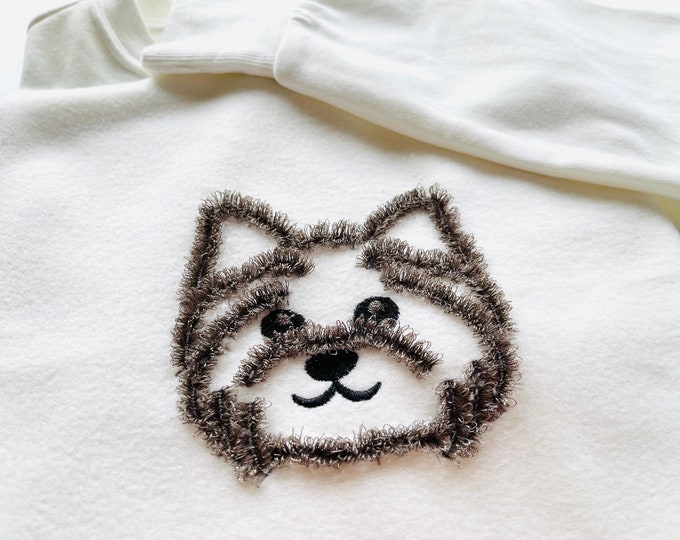 Fringed dog fringe Puppy Dog applique fringe fluffy Yorkie fur embroidery ITH in the hoop machine embroidery designs cute pet puppy outline