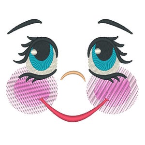 Little pretty doll face, dolly face little, embroidery face, Embroidered Dolls face, doll eyes, complete face machine embroidery designs