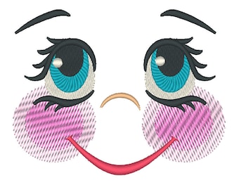 Little pretty doll face, dolly face little, embroidery face, Embroidered Dolls face, doll eyes, complete face machine embroidery designs