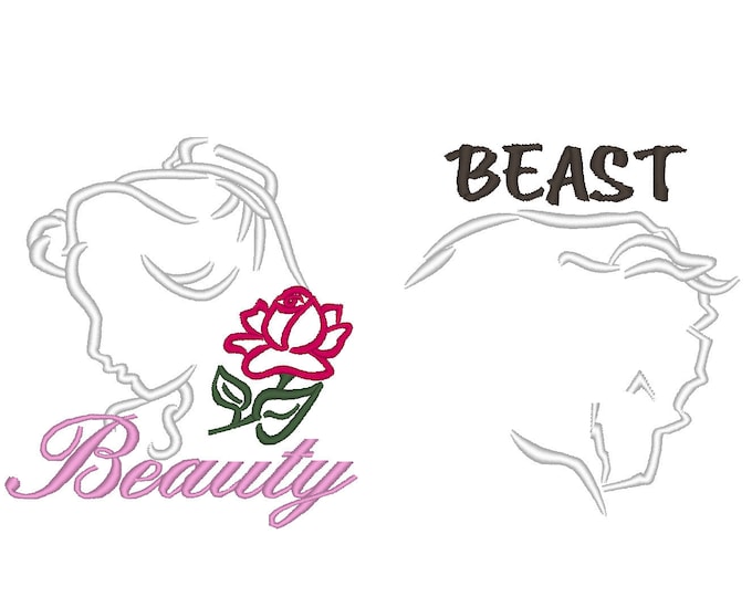 Beauty and Beast - machine embroidery fill stitch designs in multiple sizes for hoop 4x4, 5x7, 6x10 INSTANT DOWNLOAD Belle girl and Beast