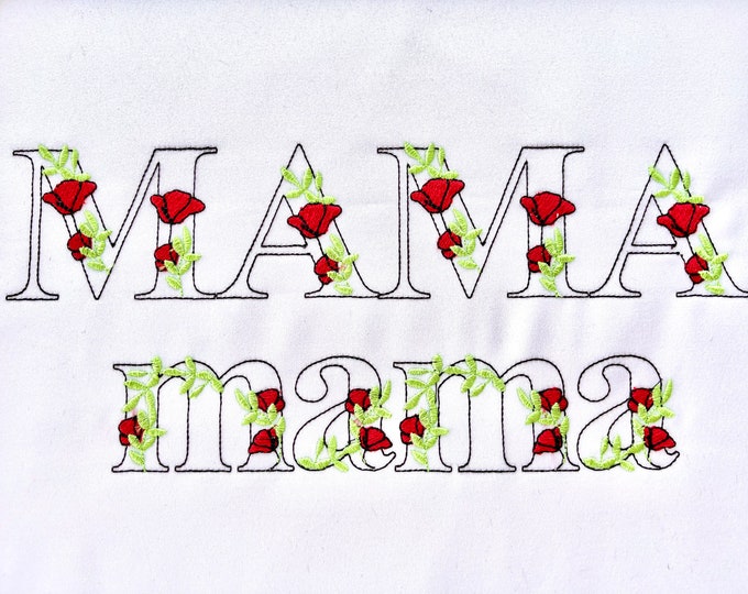 Light Poppy red Rose Floral Font Flower alphabet uppercase and lowercase letters initial monogram machine embroidery designs, BX included