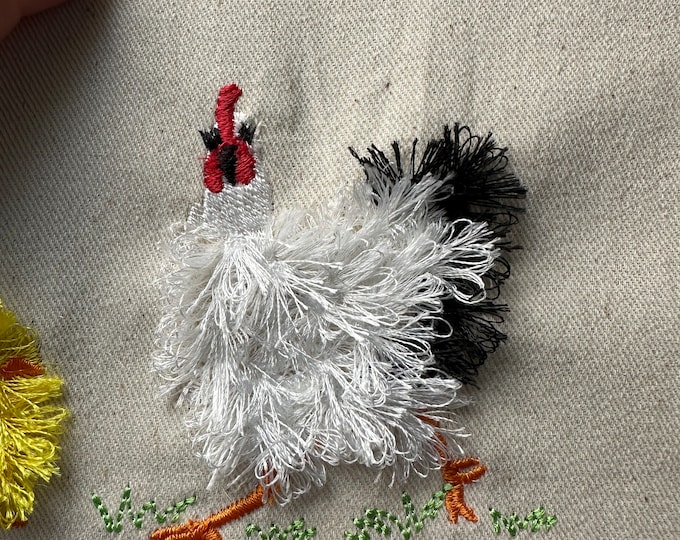 Running Chicken fringed fluffy chenille farm bird small sizes machine embroidery designs  awesome fringe fur chicken chick design to kitchen