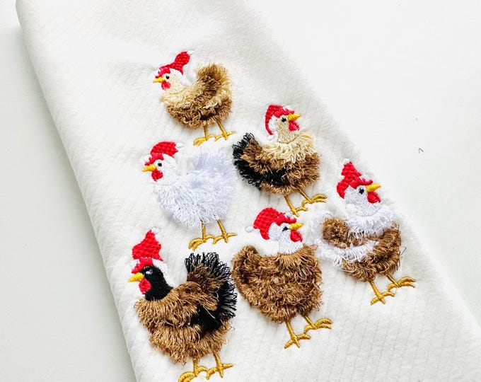 Awesome Chicken flock with Santa hat machine embroidery designs Fringed Fluffy chenille farm bird Chickens Christmas tree multiple sizes