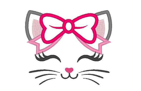 Kitty With Bow Girly Pretty Kitty Cat Face Applique Machine Etsy Kitty With Bow Girly Pretty Kitty Cat Face Applique Machine Etsy