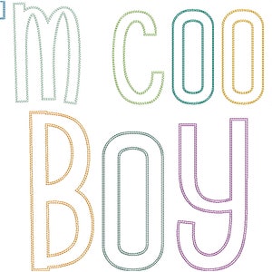 Funny Kids fuente delgada nombre del alfabeto letras monograma y números diseños de bordado de máquina de apliques de borde irregular tamaños variados, BX incluido