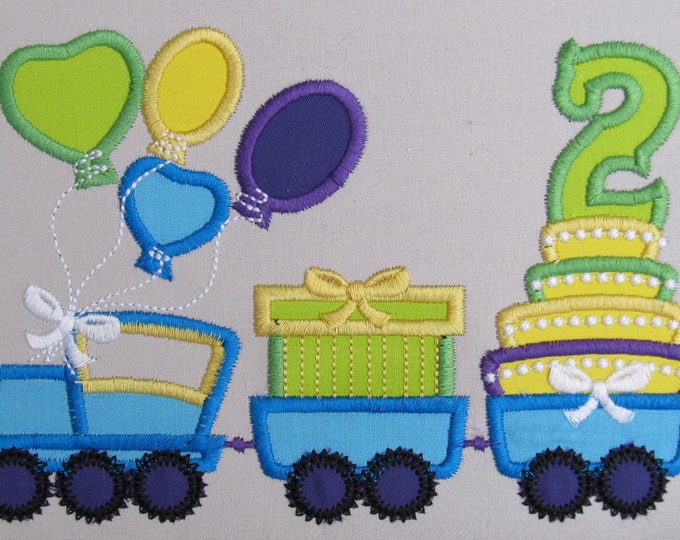 Birthday Train with cake and gift pack - machine applique designs for hoop 4x4, 5x7 and 6x10 INSTANT DOWNLOAD