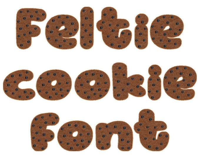 Chocolate Cookie FONT feltie alphabet, playful kids learn reading, use as feltie or applique, machine embroidery designs assorted sizes, BX!