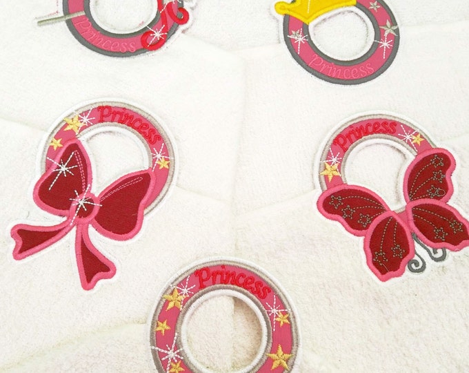 Little Princess bling bling Towel hanging hole SET of 5 types towel topper machine embroidery designs ITH in the hoop 4x4 and 5x7 gift idea