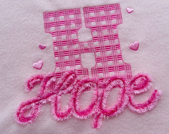 Gingham & Fringed FONT SET of 2 alphabets machine embroidery designs in assorted sizes chenille girly pretty fluffy and buffalo letters, BX