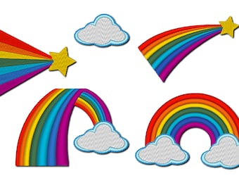 Rainbow Comet Cloud SET of 5 designs machine embroidery designs in multiple sizes from 2.5 up to 5.5 inch for hoop 4x4 and 5x7 kids design
