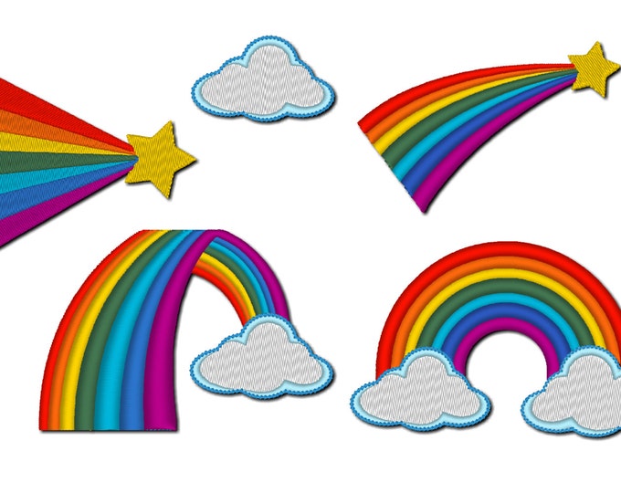 Rainbow Comet Cloud SET of 5 designs machine embroidery designs in multiple sizes from 2.5 up to 5.5 inch for hoop 4x4 and 5x7 kids design