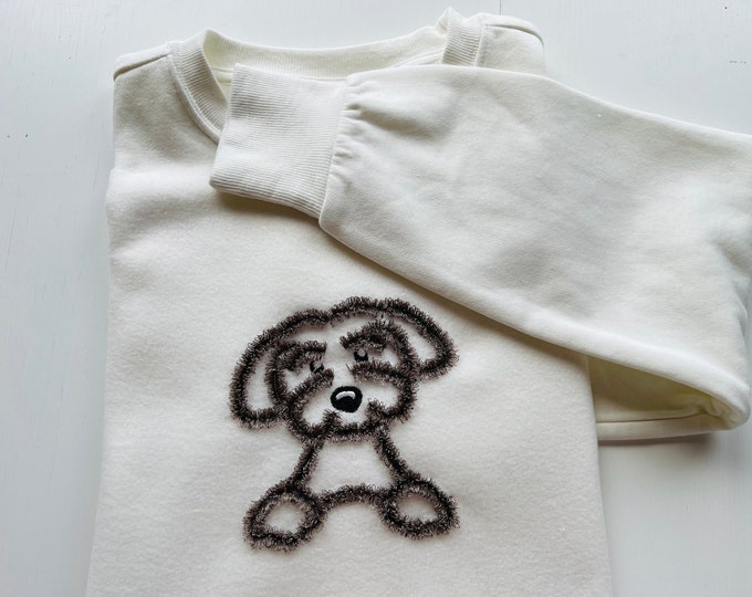 Fringed dog fringe Fluffy Puppy Maltese dog Applique fur chenille embroidery ITH in the hoop machine embroidery designs cute pet dog outline