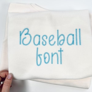 Ponto de beisebol FONT incrível ponto esportivo letras do alfabeto manuscrito números desenhos de bordado à máquina crianças tamanhos de monogramas 1,5 a 3,6 pol.