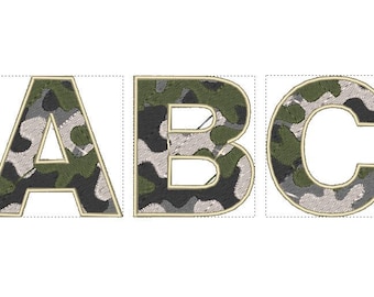 Camo, Camouflage Font machine embroidery designs INSTANT DOWNLOAD Letters A-Z and numbers 0-9, assorted sizes military army camouflage font