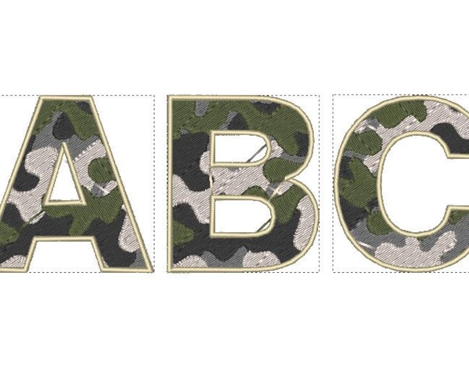 Camo, Camouflage Font machine embroidery designs INSTANT DOWNLOAD Letters A-Z and numbers 0-9, assorted sizes military army camouflage font