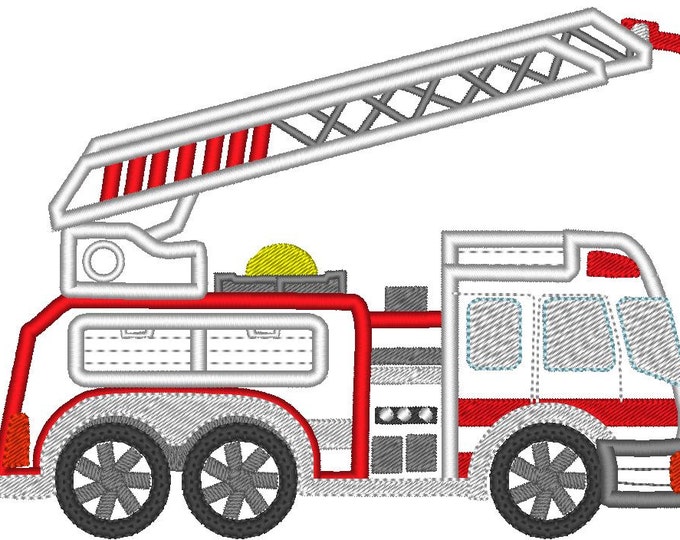 Fire truck machine embroidery designs applique and fill stitch designs hoop 4x4, 5x7 kids boy fire truck firefighting rescue vehicle car