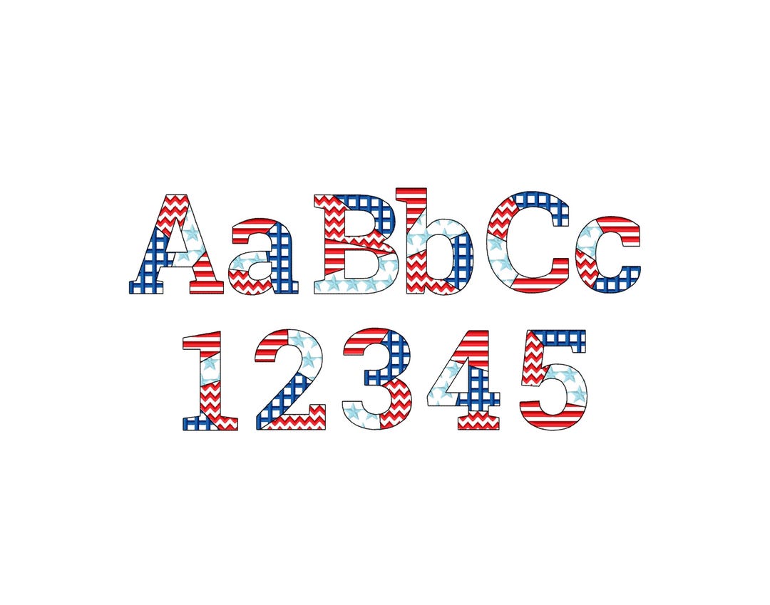 Patchwork USA Flag Block FONT Patterned and Outline Alphabet Monogram ...