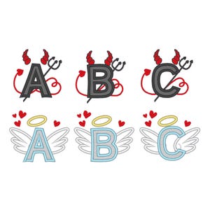 Teufel Schrift und Engel Schrift Set mit 2 Arten Alphabet Monogramm Füllstich Schrift Stickmaschine Designs mehrere Größen