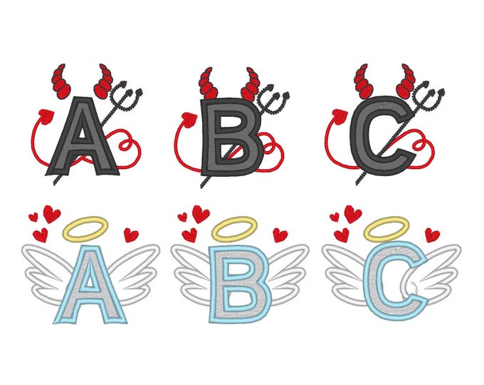 Devil Font and Angel Font Set of 2 types alphabet monogram fill stitch Font machine embroidery designs multiple sizes