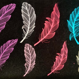 Feathers, light delicate urban feathers single unique feather embroidery designs set 4 types assorted sizes 4, 5, 6, 7  embroidery design