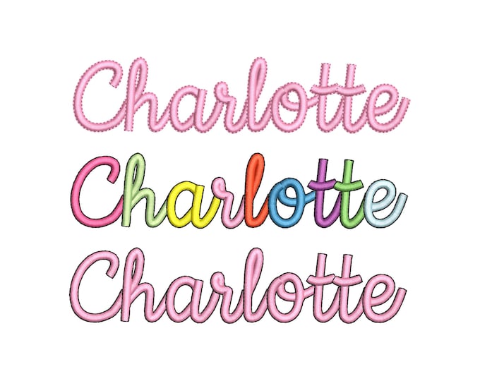 Satin stitch and outline handwritten Font alphabet kids baby monogram name machine embroidery designs assorted sizes 1.2 up to 2.4 inch, BX