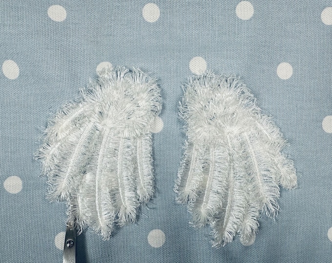 Fringed Angel Wings embroidered fuzzy wing machine embroidery designs fur fairy wings fluffy magic wings 2 colors in sizes 3, 3.5, 4 inches