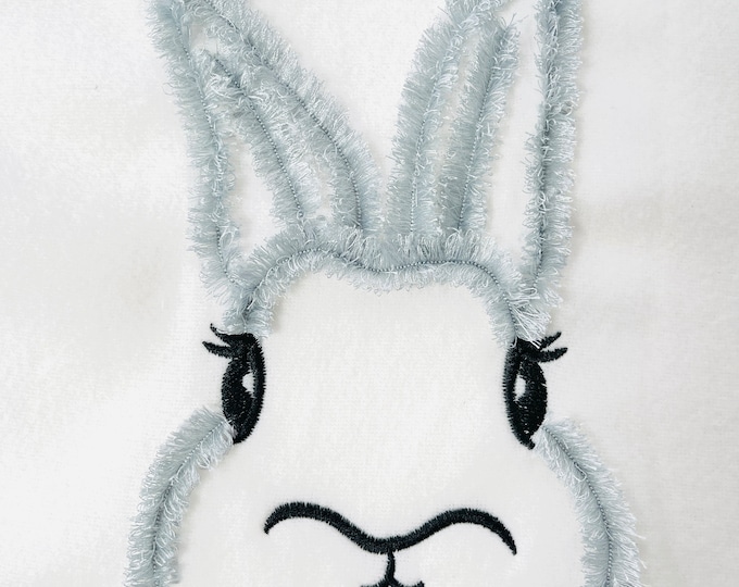 Fluffy Easter Peeking Bunny  machine embroidery designs chenille cute fringed Bunny fringe in the hoop ITH project size 4, 5, 6, 7 inches