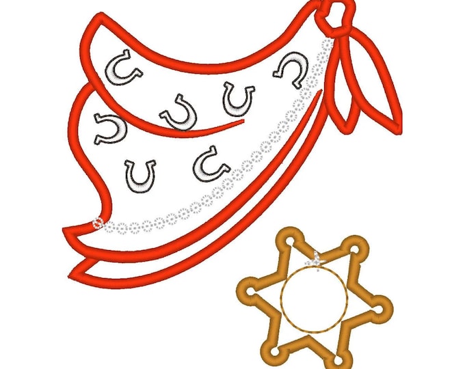 Little Cowboy bandanna and Sheriff Star badge Applique kids baby boys machine embroidery designs many sizes for hoop 4x4, 5x7, 6x10