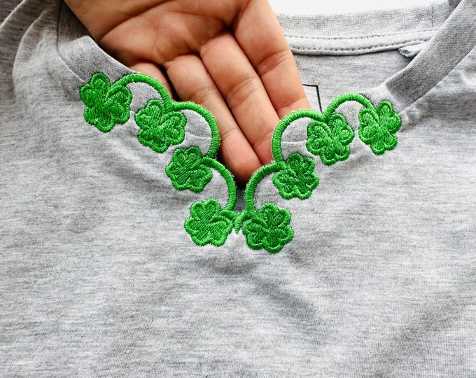 St Patricks Day Neckline cutout machine embroidery designs scalloped Lucky Clover flower Shamrock outfit t-shirt collar sizes 5, 6, 7in
