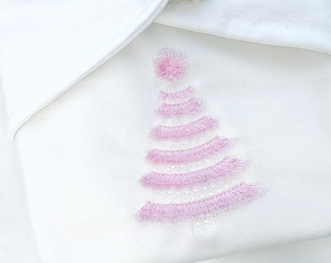 Fringed fluffy Christmas Tree with Pompom machine embroidery designs Baby pink Spruce kids fringe fur chenille design sizes 5 up to 7 inch