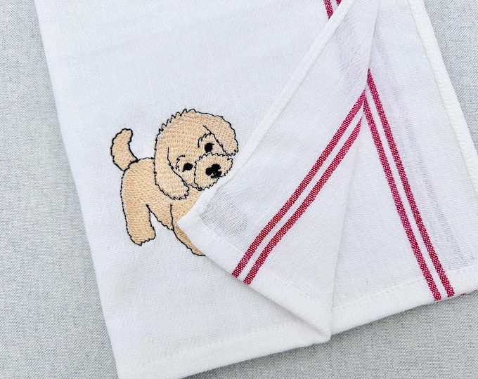 Cute Playing Little Poodle Puppy Dog Mama kitchen dish towel pet animal kids machine embroidery designs ITH project simply in the hoop