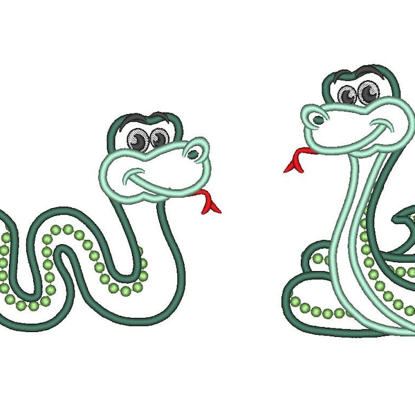 Snakes SET of 2 single snake fill stitch and applique machine embroidery designs multiple sizes for hoop 4x4, 5x7 cartoon cute snake