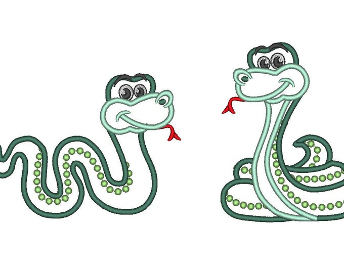 Snakes SET of 2 single snake fill stitch and applique machine embroidery designs multiple sizes for hoop 4x4, 5x7 cartoon cute snake