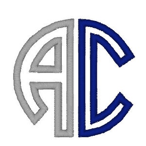 Circle monogram Font Applique 2 letters monogram machine embroidery designs multiple sizes 3.5 up to 5.5 inches