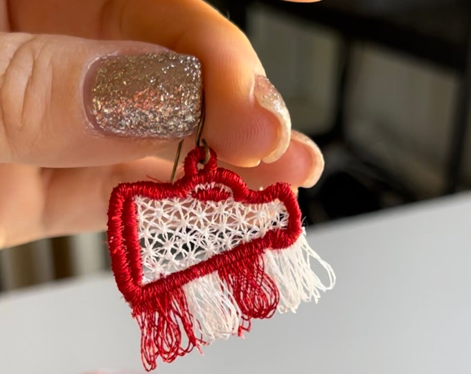 Cheer Fringed earrings Sport charm football pendant FSL freestanding lace cheer machine embroidery designs ITH in the hoop sports team girls