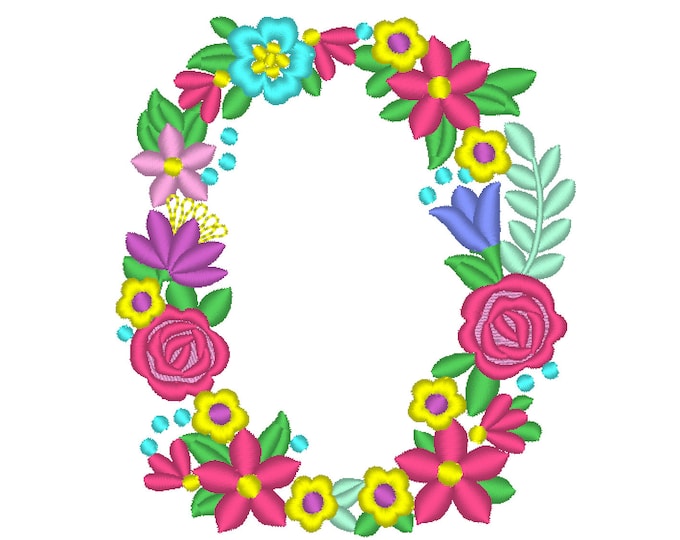 Floral letter O garden flag monogram liberty fashioned flowers flower Font machine embroidery designs monogram O only 4, 5, 6 and 8 in