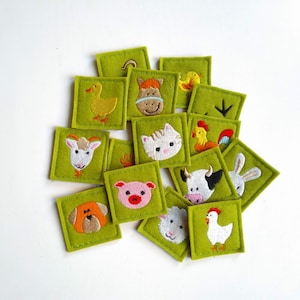 Memory game &quot;FARM&quot; machine embroidery design In the hoop embroidery ITH project for hoop 4x4, 5x7, 6x10 kids match game farm animals faces