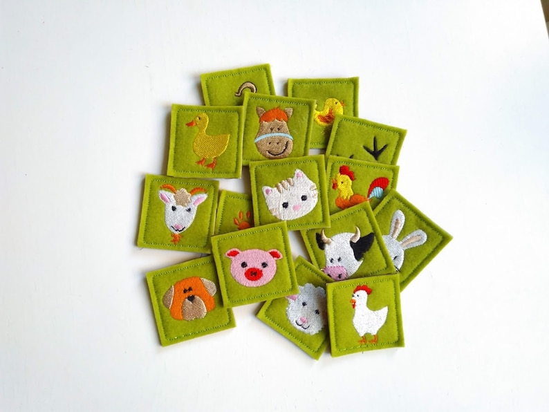 Memory game "FARM" machine embroidery design In the hoop embroidery ITH project for hoop 4x4, 5x7, 6x10 kids match game farm animals faces by Artapli embroidery format PES HUS JEF EXP DST VIP VP3 XXX instant download