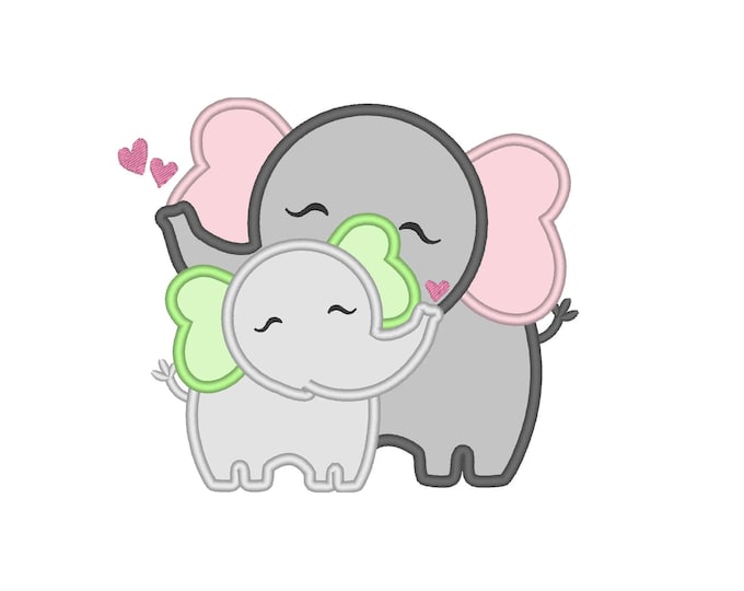 Mommy and Baby Elephants Big Elephant and Little Elephant kids big and little sister and brother Applique machine embroidery designs 4x4 5x7