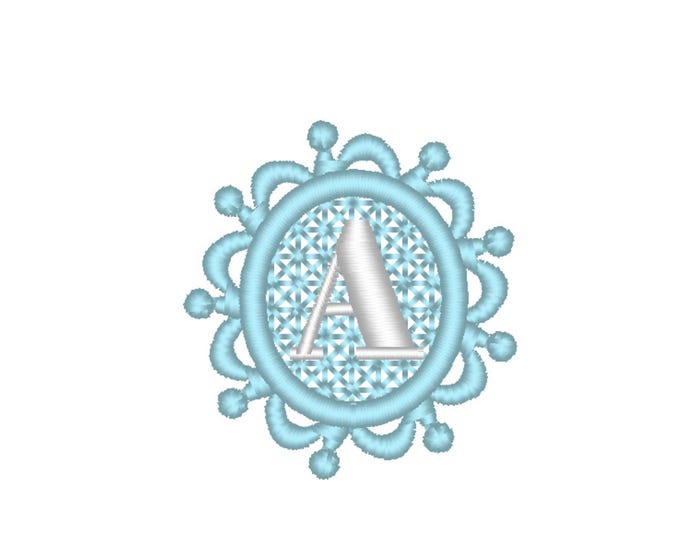 MIni 1.5 inch Embossed terry towel lace monogram SET letters A-Z oval lacy circle machine embroidery designs wedding girl birthday gift idea